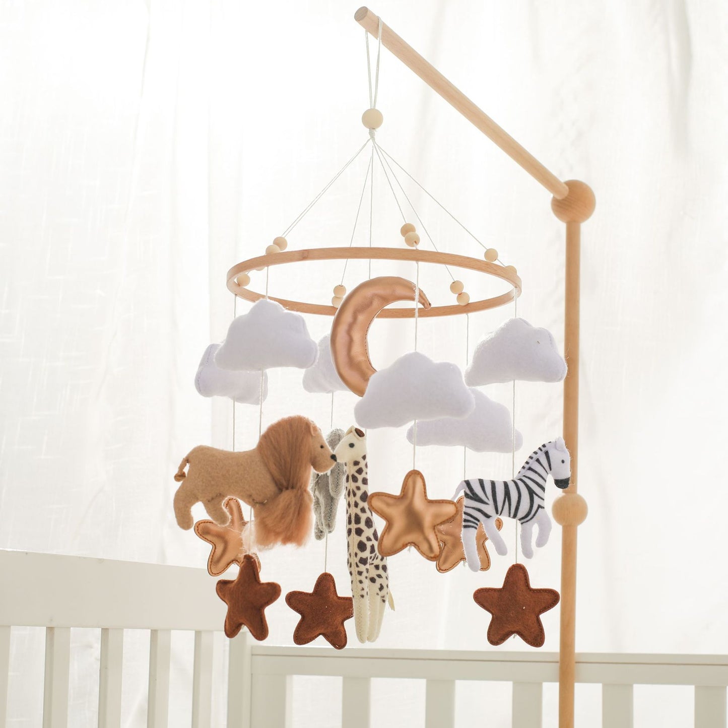 Sensory-Friendly Forest Animal & Cloud Crib Mobile + Wind Chimes